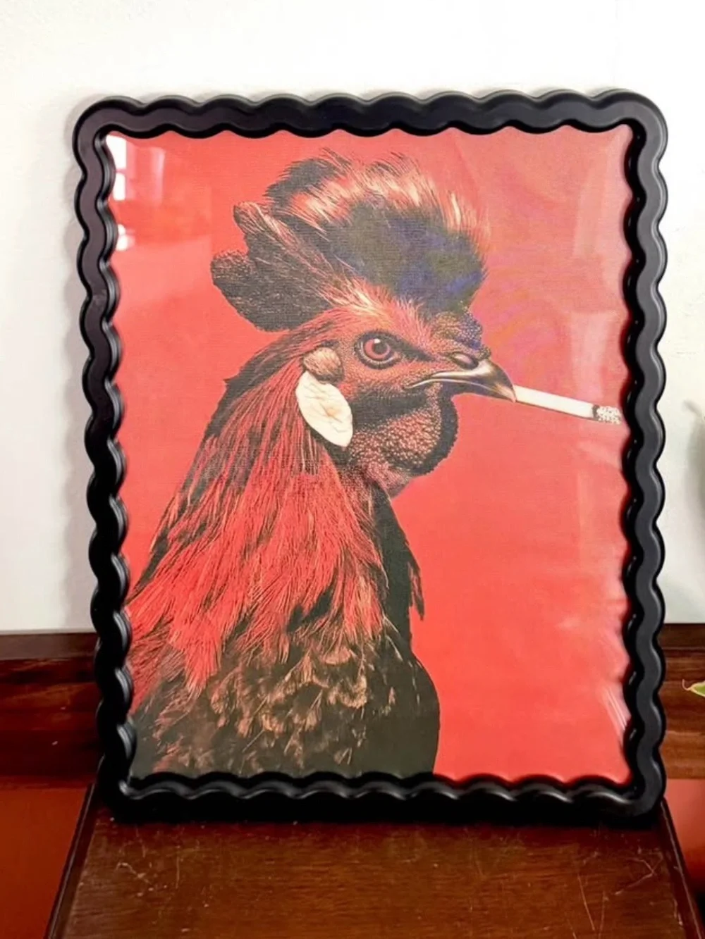 Rooster Smoking a Cigarette Vintage Style Chicken Canvas Art Print Wavy Framed